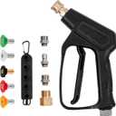 VEVOR Short Pressure Washer Gun, 4000 PSI High Power Washer Spay Gun, M22-14,15mm / 3/8'' Inlet & 1/4'' Outlet, Pressure Washer Handle with 5 Quick Connect Nozzles