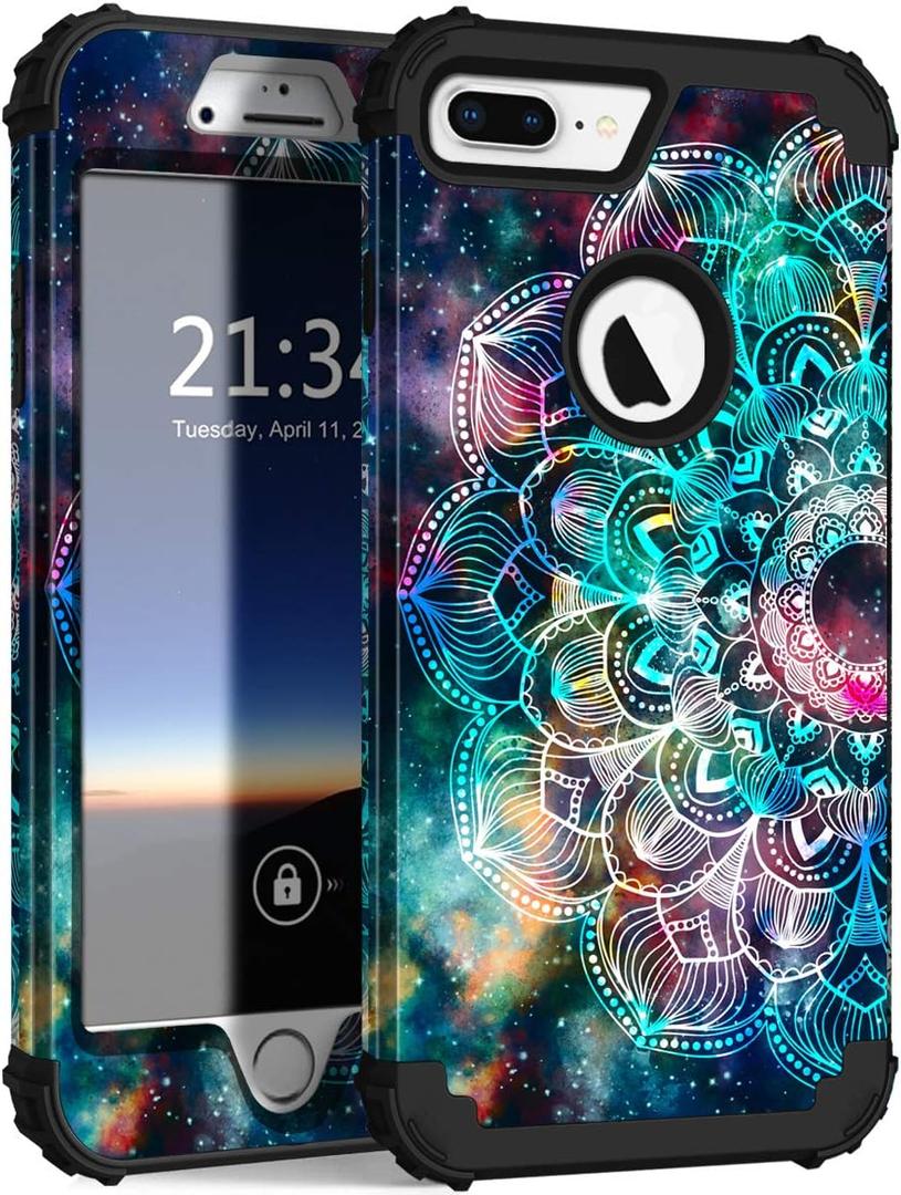 Hocase iPhone 8/7 Plus Case - Mandala in Galaxy, Heavy Duty Shockproof Hybrid Protection Hard Plastic + Silicone Rubber