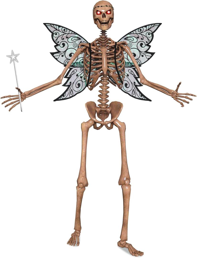 Cozypower 3 Pcs 12 ft Skeleton Outfits Halloween Fairy Costume Set 12ft Skeleton Outfits Fairy Wings Flower Headband Magic Wand Costume for Halloween Outdoor Photo Props Garden Lawn Decor