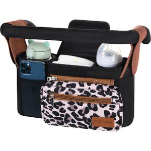 Momcozy Universal Stroller Organizer with Insulated Cup Holder Detachable Phone Bag & Shoulder Strap, Fits for Stroller like Uppababy, Baby Jogger, Britax, BOB, Umbrella and Pet Stroller