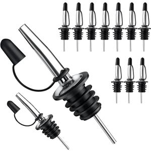 Pafusen 12 Pack Liquor Pour Spout With Dust Caps - Bottle Pourers for Alcohol, Olive Oil - Speed Pourers, Bar Bartender Accessories (Silver)