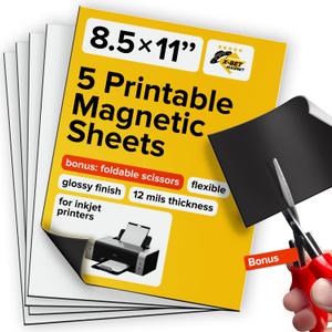 X-bet MAGNET Inkjet-Optimized Printable Magnetic Sheets - 8.5x11 Magnet Paper for DIY Stickers, Decorations, Labels - Easy to Print, Cut & Create Your Own Magnets (Glossy, 5pcs)