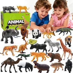 BOLZRA Safari Animals Figures Toys, Realistic Wild Zoo Animal Figurines, Plastic African Jungle Animals Playset for Kids Toddlers, 21Pcs Birthday Gifts Christmas Stocking Stuffers