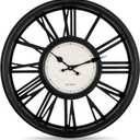 Bernhard Products Decorative Wall Clock 18 Inch Silent Non Ticking Extra Large Quartz Battery Operated Black Roman Numerals for Kitchen, Office, Living/Dining Room & Over Fireplace, Wedding Gift