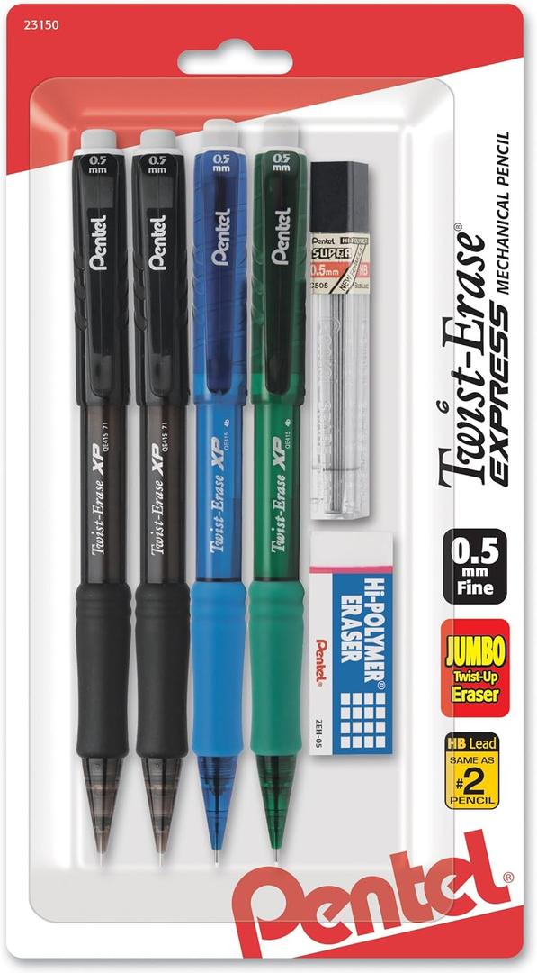 Pentel 730883 Twist-Erase Express Mechanical Pencils No. 2 Medium Lead (4 Count (Pack of 1))