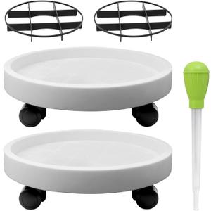 2Pack 12.4'' Plant Caddy with Wheels, Plant Stand Dolly for Heavy Planter, Wheeled Planter Saucer Tray, Rolling plant stand, Heavy-Duty Plant Caddy with Casters for Indoor and Outdoor(White)