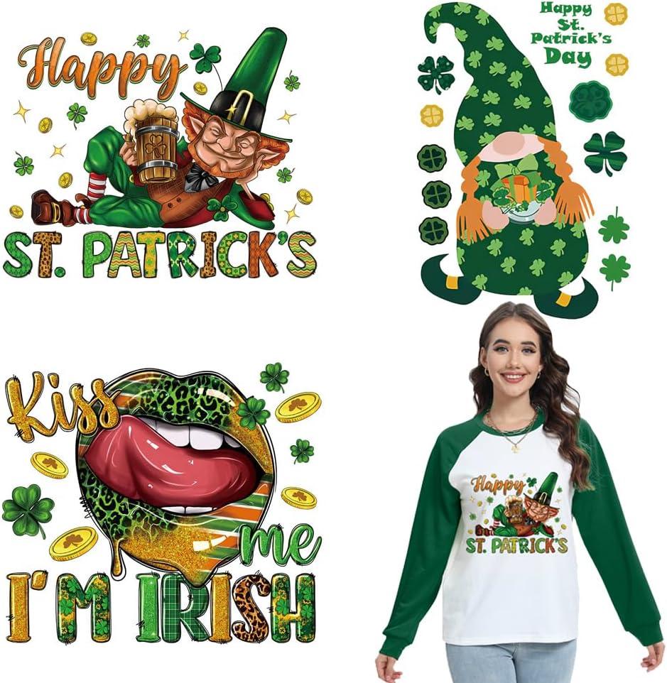 St.Patrick's Day Iron on Transfer Patches Irish Iron on Stickers Green Shamrock Dward Leprechaun Lips Design Heat Transfer Vinyl Decals Washable St Patricks Day Clothes Patches for T-Shirt Jacket