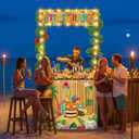 Haull 95PCS Tiki Bar Hut Kit LED Luau Hawaiian Party Decorations with Portable Table Tiki Bar Banner Table Skirts Tropical Garlands Flowers Straws and LED Lights for Summer Pool Beach Parties(Bamboo)