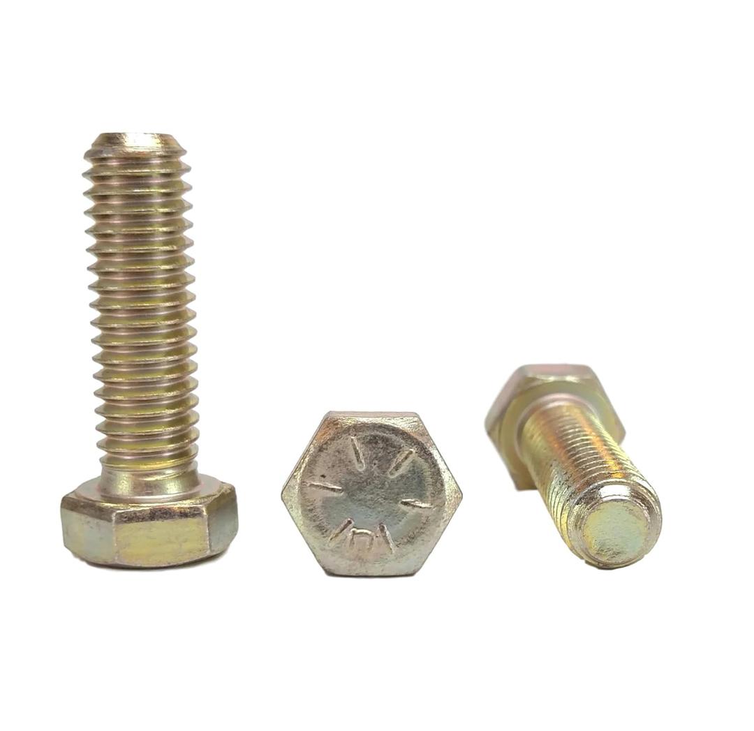 Chenango Supply 3/8-16 x 1-1/4" Grade 8 Hex Head Bolts  Alloy Steel, Yellow Chromate Zinc, High-Strength Hex Head Cap Screws, 25 Pieces