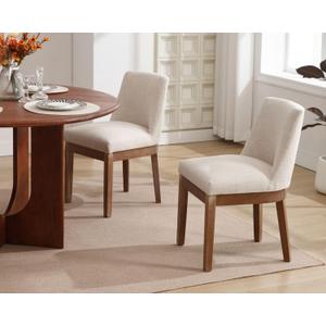 VESCASA 18" W Upholstered Dining Chairs with 13" H Padded Back, Farmhouse Dining Chairs with Natural Wood Legs for Kitchen, Dining Room, Set of 2, Beige Linen