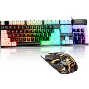 CHONCHOW Light Up Keyboard and Mouse Combo, Full Size RGB Gaming LED Keyboard and Rainbow Wired Gaming Mouse for PS4 PS5 Xbox One Computer Desktop PC Gamer Office (Main Black)