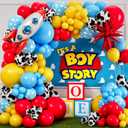 ALL-IN-1 Toy Story Balloons Arch Kit for It's A Boy Story Baby Shower Decorations Theme  Toy Story Balloon Garland Kit with Cloud & Cow Toy Story Balloons for First Toy Story Birthday Party Supplies (Red, Yellow, Light Blue, Cow, Cloud)