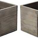 4" Square Rustic Wood Planters with Plastic Liner - Set of 2