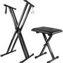 Keyboard Stand Piano Bench Set, 2026 Upgrade Heavy Duty Double X Keyboard Stand Piano Stand, Adjustable&Portable Digital Piano Stand with Locking Straps (Piano Keyboard Stand x 1, Piano Bench x 1), for 54-88 key Electric Pianos