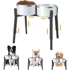 Dog Bowl Stand Elevated, Raised Pet Food & Water Riser for 6.7-10.6" Wide Bowls, Metal Dog Bowl Holder for Small Medium Large Dogs, 2-in-1 Design, Adjusts to 9.8", 11.8", 13.4" Tall(Stand Only)