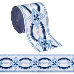 FINGERINSPIRE 11 Yards Drapery Trim Jacquard Ribbon Blue Ethnic Style Jacquard Ribbon 3-1/2Inch(90mm) Wide Polyester Rhombus Curtain Trim Tape for Your Drapes Curtains Drapery Banding Trim Tape