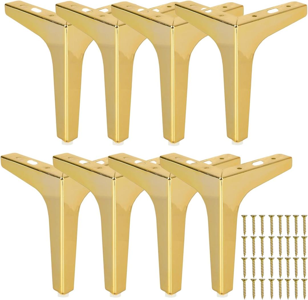 7 inch Gold Legs for Furniture Set of 8 Metal Furniture Legs 7", Gold Dresser Legs Modern Style Replacement Sofa Leg Triangle Furniture Feet for Cabinet Sofa Couch Chair