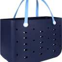 X-Large Rubber Beach Bag for Men & Women, Large Capacity Travel Tote Bag for the Beach Boat Pool (Color: New-navy & Baby Blue)