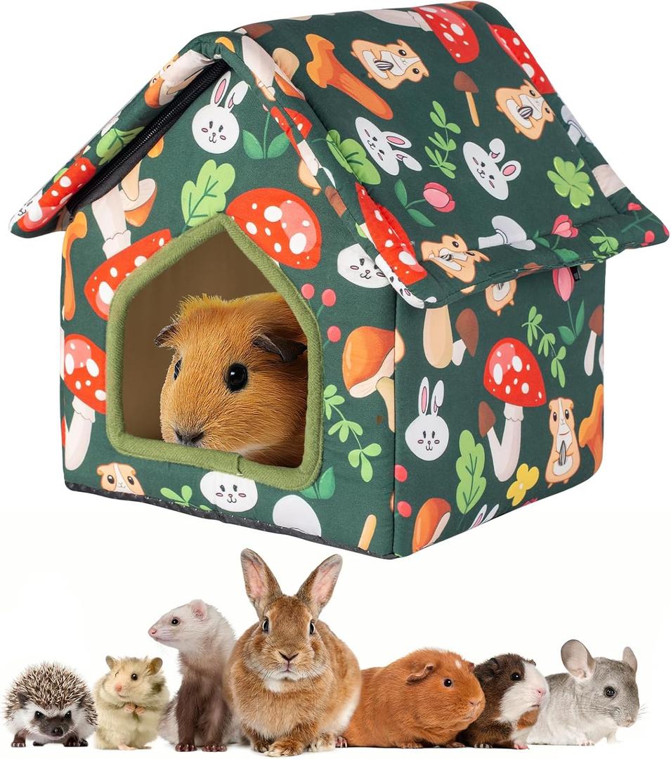 Guinea Pig Hideout, Foldable Guinea Pig House with Non-Slip Bottom & Removable Pad, Soft & Washable Bunny Bed for Hamsters Dwarf Rabbits Ferret Hedgehogs and Other Small Animals
