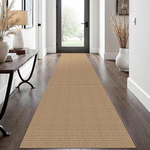 EARTHALL Woven Runner Rug 2x12 Ft Washable Runners for Hallways Extra Long Cotton Non Slip Rubber Backed Kitchen Runner Braided Indoor Floor Carpet for Entryway, Hall, Kitchen, Orange/Tan/Brown