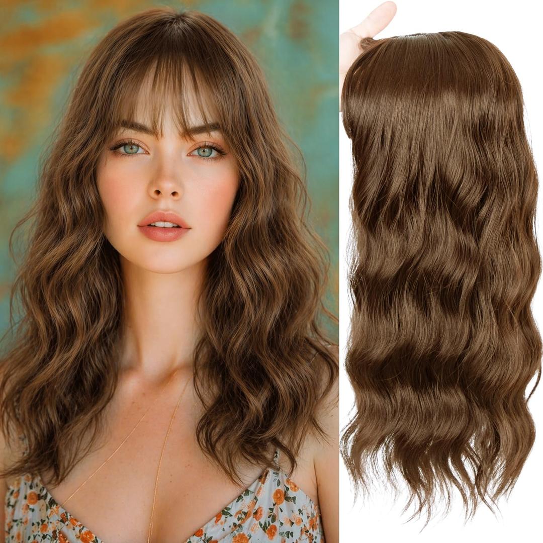 Sakuraaa Hair Toppers for Women with Thinning Hair 18inch Toppers With 6.56.5 Large Base Long wavy Layered Premium Synthetic Hair Pieces (Brown)