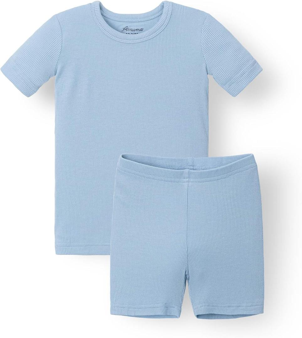 AVAUMA Toddler Short Pajamas Set Baby Boys Girls Kids Snug fit Ribbed Sleepwear pjs for Daily Life Style (Blue), 2T