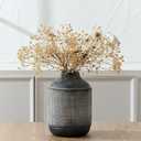 SIDUCAL Ceramic Rustic Farmhouse Vase, Sand Glaze Finish Boho Vase, Pottery Decorative Flower for Home Decor, Table, Living Room Decoration, Shelf Decor, Mantel, 7.4 Inch, Black