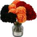 Tinsow Artificial Flowers Faux Ball Chrysanthemum Bouquet Flowers Bridal Wedding Bouquet for Home Garden Party Wedding Decoration (12, Black, Red, Orange)