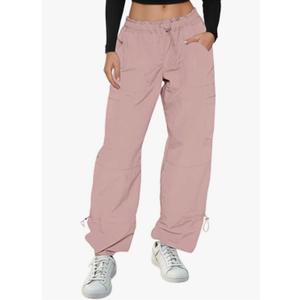 Womens Cargo Sport Pants with Multiple Pockets Ruffle Elastic Waist Fashion Comfortable Loose Fit Lounge Sweatpants M