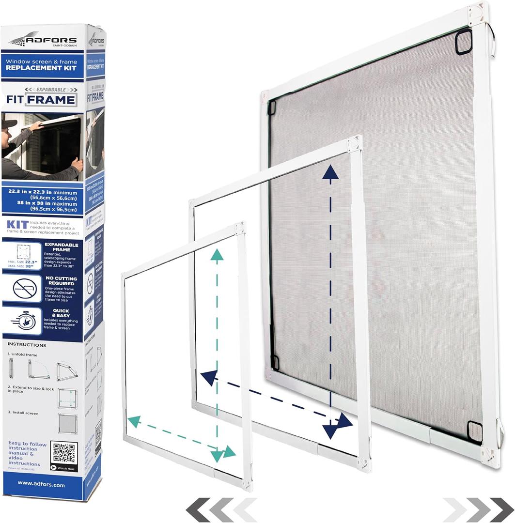 ADFORS Custom Window Screen Replacement Kit, Adjustable Screen Frame, and Mesh