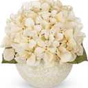 Hollyone White Hydrangea Artificial Flowers with Glass Vase Silk Fake Hydrangeas Faux Flowers Arrangements Floral Bulk Bouquet for Wedding Party Boho Home Decor Table Centerpiece Decorations