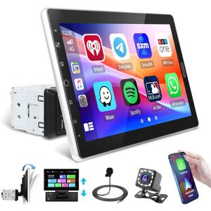 Hikity Single Din Car Stereo Carplay Android Auto Removeable 10.1 Inch Touchscreen Car Radio with Bluetooth FM Mirror Link Backup Camera + Microphone/AUX/USB