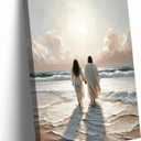 Jesus Canvas Wall Art Jesus Woman Walking on Water Wall decor pictures Religious Coastal Painting Christian poster prints for living room bedroom Home Decoration Ready to hang (16in x 24in Canvas)