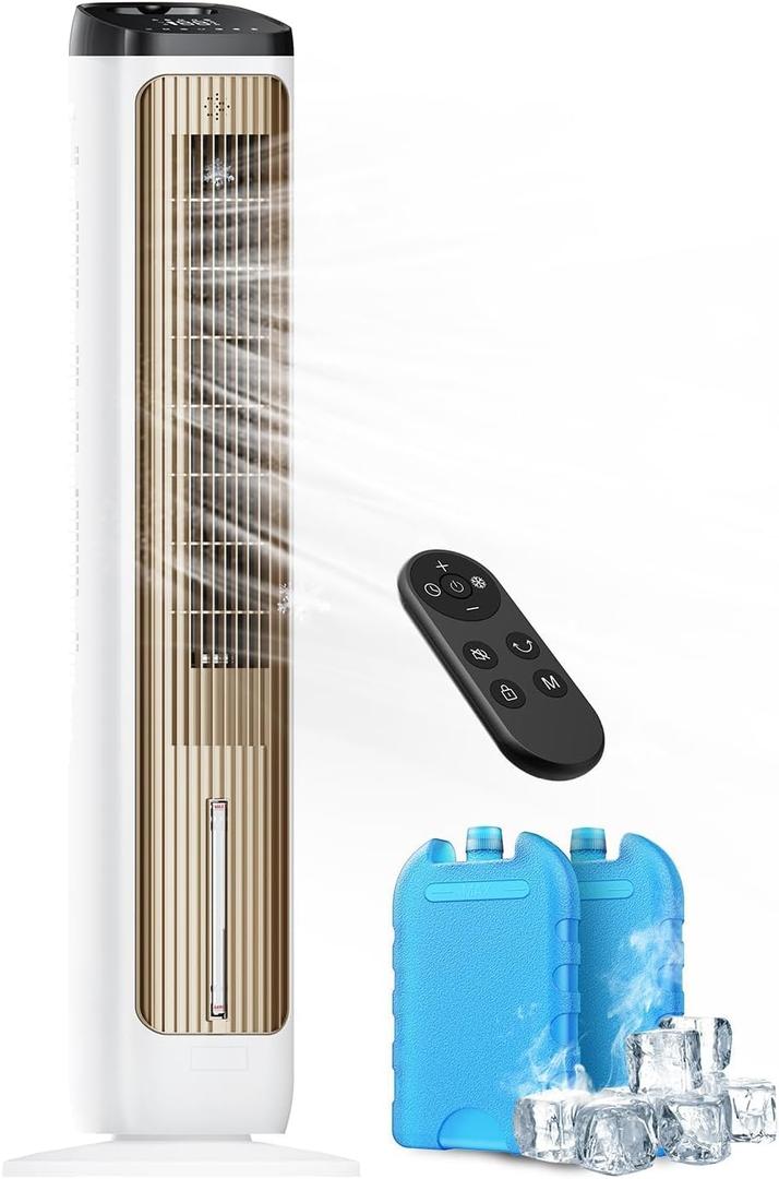 PNTCK Portable Evaporative Air Cooler: 41" Bladeless Tower Fans Swamp Cooler for Bedroom, Office, Standing Fans That Blow Cold Air with 12H Timer, 3 Speeds, 4 Modes, 20FT Remote, 80 Oscillating