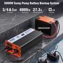 Sump Pump Battery Backup System, 3000W Pure Sine Wave Inverter with LCD Display, Auto Switches to Battery Power for Continuous Sump Pump Operation, for Basement Flood Protection&Power Outage Emergency