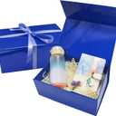 AuroWish Blue Gift Box, 2 Pack - Large 12.5 x 8.5 x 4.75 Inches, Collapsible with Magnetic Lid & Ribbons, Ideal for Christmas, Bridesmaid Proposal, Wedding, Birthday