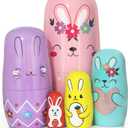 Set of 5 Bunny Russian Nesting Dolls,Easter Cute Rabbit Wooden Matryoshka Nesting Dolls with Garland Carrot Heart Pattern for Kids Stacking Christmas Birthday Easter Toy Gift Home Decoration