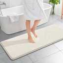 OLANLY Thick Memory Foam Bath Mat Rug 59x20, Extra Soft Absorbent Bathroom Rug, Quick Dry Bath Mats, Non-Slip, Machine Washable Carpet for Bathroom, Tub and Shower, Home Decor Accessories, Ivory