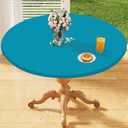 homing Round Elastic Fitted Tablecloth, Water-Resistant Fabric Tablecloths for 36"-44" Tables, Washable Polyester Table Cover for Picnic, Caming, Dinner, Indoor & Outdoor, Teal