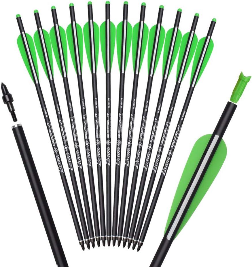 Crossbow Bolts Carbon Arrows 16 18 20 22 Inch Hunting Archery Bio Crossbow Arrows with Moon Nocks 100 Grain Removable Tips (Pack of 12)