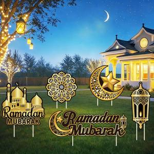 Ramadan Decorations Outdoor Ramadan Yard Signs with Stakes Waterproof Eid Islamic Festival Celebration Party Decorations for Home Cheerful Ramadan