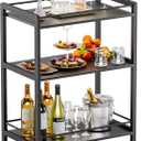 Bar Cart Black, Serving Cart for Home, 3 Tier Drinks Cart with Wheels, Rolling Beverage Cart for Kitchen Dining Living Room, 64 cm x 40 cm x 85 cm