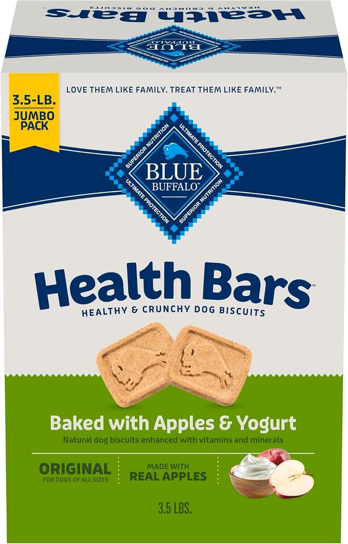Blue Buffalo Health Bars Crunchy Dog Biscuits, Oven-Baked with Natural Ingredients, Apples & Yogurt, 3.5-lbs Box (EXP 12/08/26)