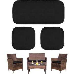 Patio Cushion Covers for Patio Conversation Set 4-Piece, Outdoor Seat Cushions Replacement Covers for Patio Furniture Set Wicker, Backyard Porch Garden Poolside Balcony Sets, Black, 42x18x3,18x18x2