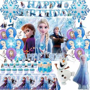 Birthday Party Supplies, Elegant Party Decorations - Snowflake Balloons, Happy Birthday Banner, Backdrop, Tablecloth, Hanging Swirl Decorations, Toppers for Adult