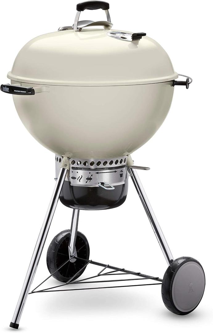 Weber Master-Touch Charcoal Grill, 22-Inch, Ivory Premium Outdoor BBQ Grill with Tuck-Away Lid Holder & OneTouch Cleaning System, PorcelainEnameled Kettle
