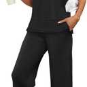 XIEERDUO Women's 2 Piece Outfits Summer Travel Tracksuit Loose Wide Leg Loungewear Comfy Lounge Sets, Medium, Black