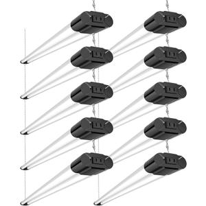 Bbounder 10 Pack Linkable LED Utility Shop Light, 4400 LM, 6500K Cool Daylight, 4 FT Integrated Fixture for Garage, 40W Equivalent 250W, Surface + Suspension Mount, Black