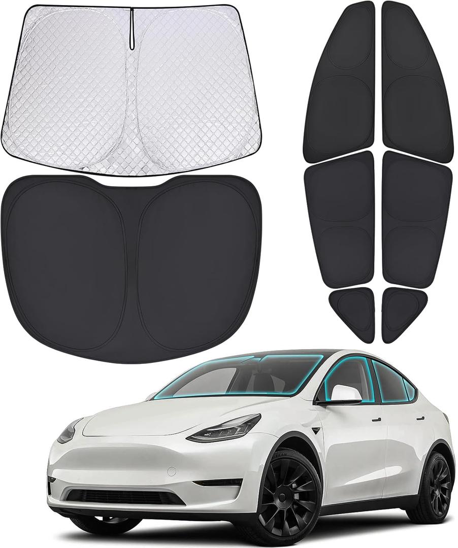 XCBYT 2020-2024 Model Y Full Coverage Window Shades | 6-Layer Blackout Insulated Sun & UV Protection | Custom Fit Privacy Covers for Camping, Sleeping & Car Living (8 PCS)