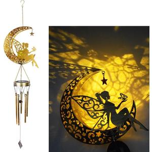 Cute Solar Powered Moon Flower Fairy Wind Chime Decorative Light, Iron Art Fairy Wind Chime, A Portable LED Outdoor Decorative Light Gift for Friends.